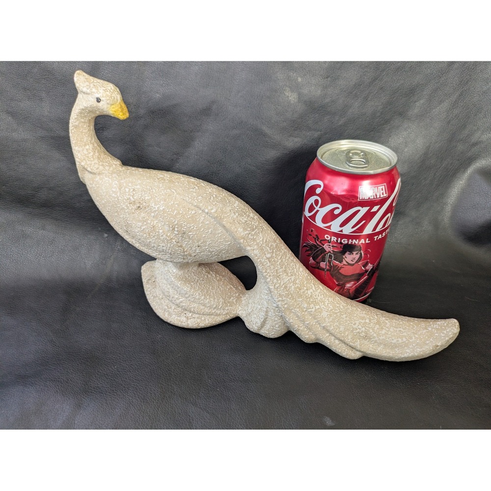 Vintage Ceramic Peacock Figurine Textured Speckled Cream Tan Mid Century Modern